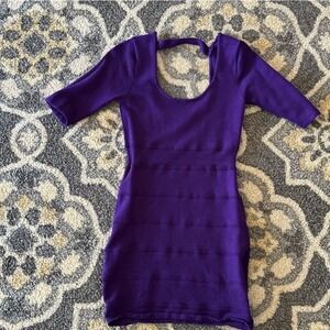Forever 21 Purple Ribbed Knit Bodycon Mini Dress Women's Medium Cutout Back